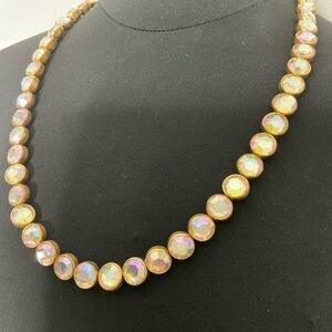 Vintage Gold Necklace with Iridescent Beads
